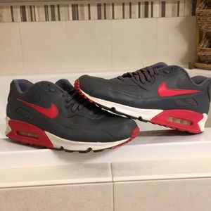 Nike Air Max 90s- Size 12- Leather Gray and Red